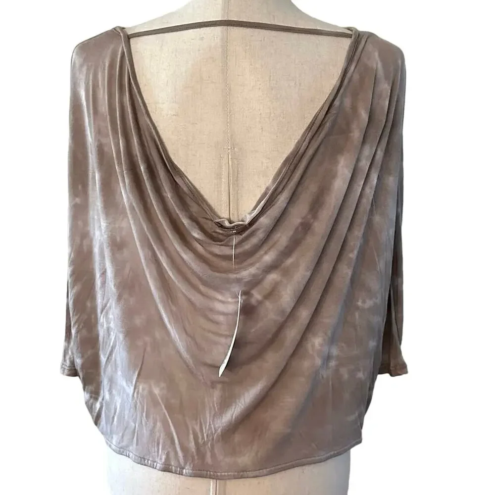 Revolve LA Made Womens XS Tie Dye Top Brown Open Draped Back 3/4 Sleeves NWT - Picture 5 of 10